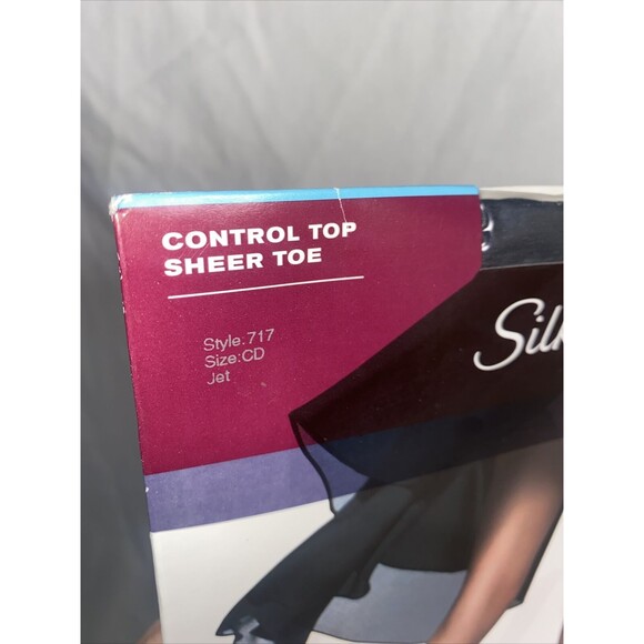 Hanes Silk 717 Reflections Pantyhose Control Top silky Sheer Toe Jet Black C-D - Picture 3 of 8